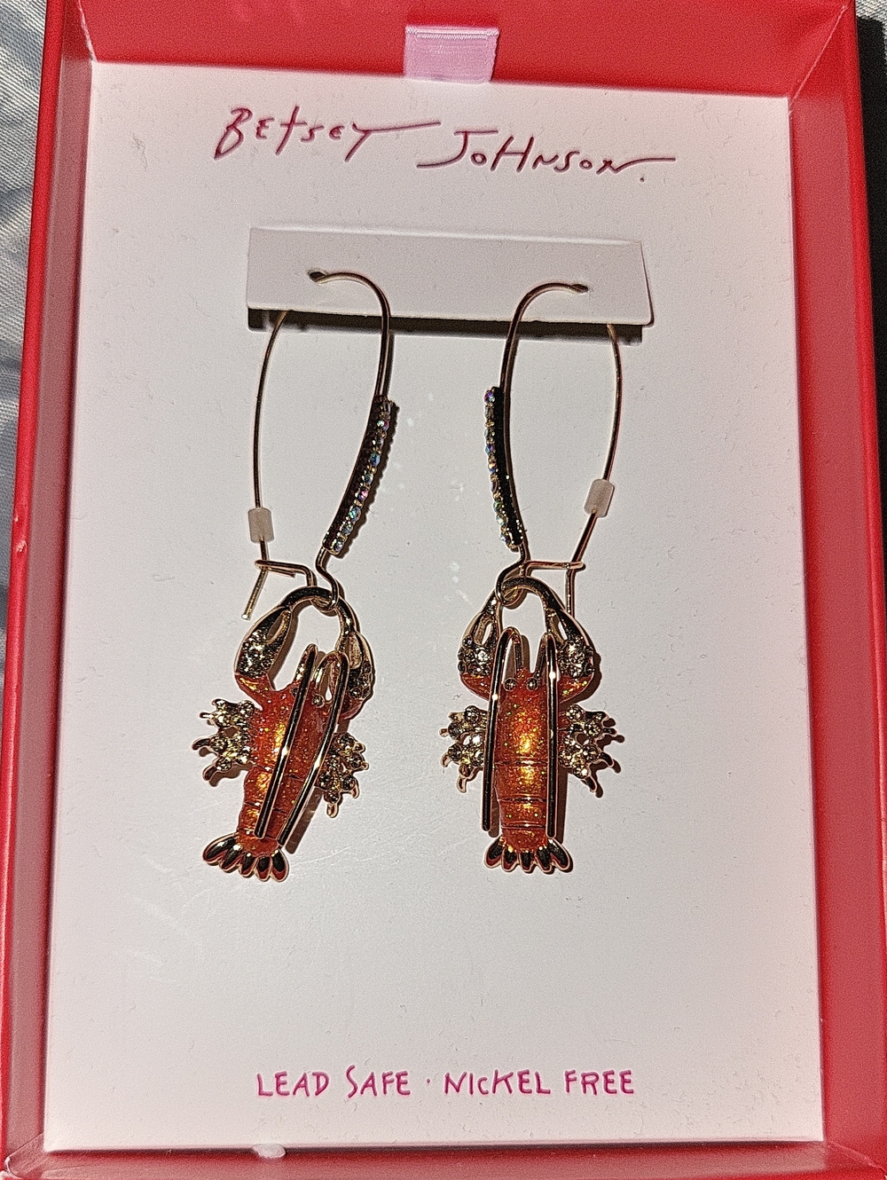 Betsey Johnson Orange Lobster Drop Earrings Rt LS
